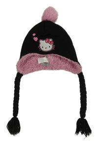 Černá pletená zateplená čepice s Kitty a bambulí Sanrio