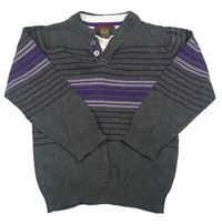 Sivo-fialový pruhovaný sveter s gombíky