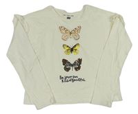 Krémové crop tričko s motýlikmi a volánikmi F&F