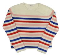 Smetanovo-ružovo-modrý pruhovaný sveter zn. H&M
