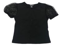 Čierne crop tričko so sieťovanymi bodkovaná ý rukávy Primark