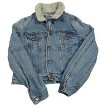 Modrá rifľová crop bunda s beránkem C&A