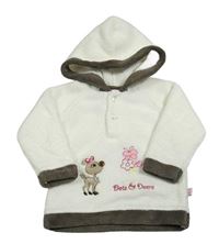 Biela chlpatá mikina so srnkou a kapucňou