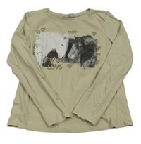 Béžové tričko s koňmi a srdiečkami zn. Page One Young
