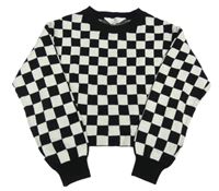 Čierno-svetlosivý kockovaný crop sveter H&M