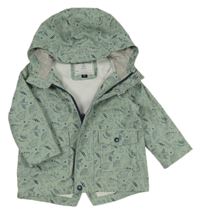 Zelenošedá nepromokavá bunda s dinosaury a kapucí C&A