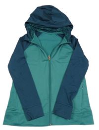 Tmavozeleno-petrolejová sportovní propínací mikina s kapucí