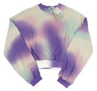 Nové - Fialovo-smetanovo-mátová batikovaná crop mikina H&M