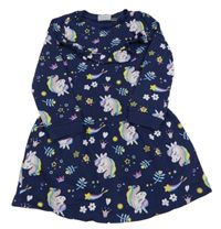 Tmavomodré teplákové šaty s jednorožci a volánem Impidimpi