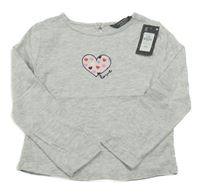 Nové - Šedé melírované triko se srdcem Primark