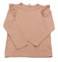 Staroružové rebrované tričko s volánikmi Shein