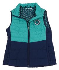 Modrozeleno-tmavomodrá šušťáková zateplená funkčná vesta s koněm Active Touch