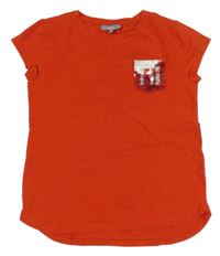 Červené tričko s vreckom s překlápěcími flitre JBC