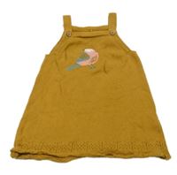 Medové pletené šaty s vtáčikom Tu