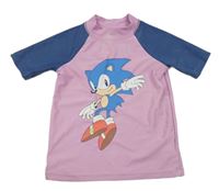 Růžovo-tmavomodré UV tričko se Sonicem