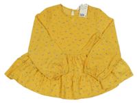 Nové - Hořčicová květovaná žoržetová halenka H&M