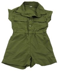 Khaki kraťasový košilový overal Shein