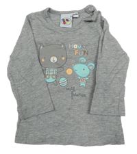 Šedé melírované triko s medvědem a myškou Bubble Gum