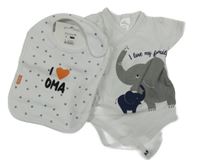 2set - Biele zavinovací body so slony + bílý vzorovaný slinták s nápisom