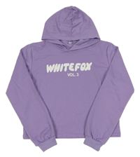 Levandulová lehká crop mikina s nápisem a kapucí White Fox
