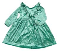 Zelené zamatové šaty s volánikom H&M