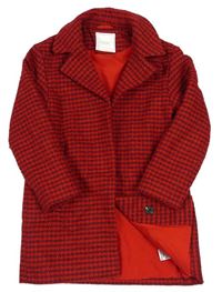Červeno-vínový vzorovaný vlnený zateplený kabát Next