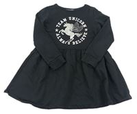 Černé teplákové šaty s jednorožcem F&F
