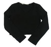 Čierne rebrované crop tričko H&M