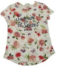Bielo-červené kvetované tričko s nápisom H&M