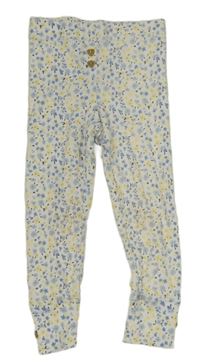 Bílo-modro-žluté květované žebrované legíny Primark