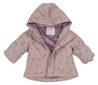 Lila šusťáková zimní bunda s větvičkami a kapucí Primark