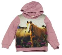 Staroružová mikina s koněm a kapucňou kids