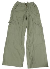 Khaki plátěné široké kalhoty s kapsami H&M