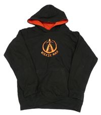 Černo-červená mikina s potiskem a kapucí 