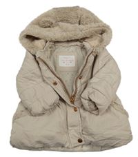 Světebéžová šušťáková zimná bunda s chlpatou kapucňou F&F