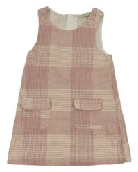 Svetloružová -smotanové kockované vlnené šaty s vreckami F&F