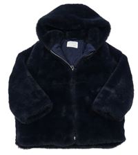 Tmavomodrá kožešinová zateplená bunda s kapucí Zara