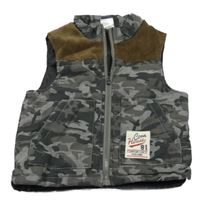 Sivá army plátenná zateplená vesta s nášivkou