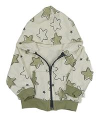 Bílo-khaki prepínaci mikina s hviezdičkami a kapucňou