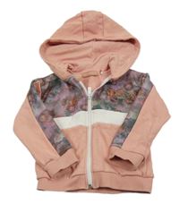 Svetloružová prepínaci mikina s kvetinami a kapucňou McKenzie