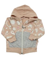 Svetloružová vzorovaná prepínaci mikina s sivou vreckom a kapucňou