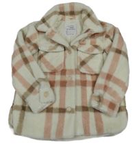 Bielo-ružová kockovaná chlpatá podšitá košeľová bunda Nutmeg