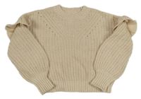 Světlebéžový svetr s volánky na rukávech George