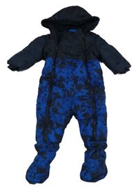Tmavomodro-modrá šusťáková zimní kombinéza s kapucí + boty S. Oliver