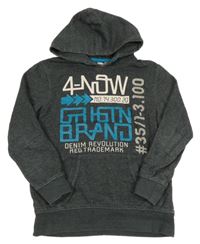 Tmavosivá prúžkovaná mikina s nápismi a kapucňou Yigga