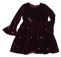 Vínové zamatové šaty s perličkami shein