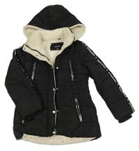 Čierna šušťáková zimná bunda s logom a kapucňou Diesel