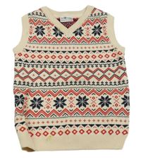 Smetanovo-červeno-čierna vzorovaná pletená vesta Pep&Co