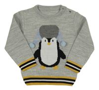 Sivý ľahký sveter s lemem a tučňákem