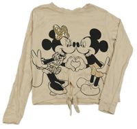 Svetlobéžové tričko s Minnie a Mickeym a uzlom Disney